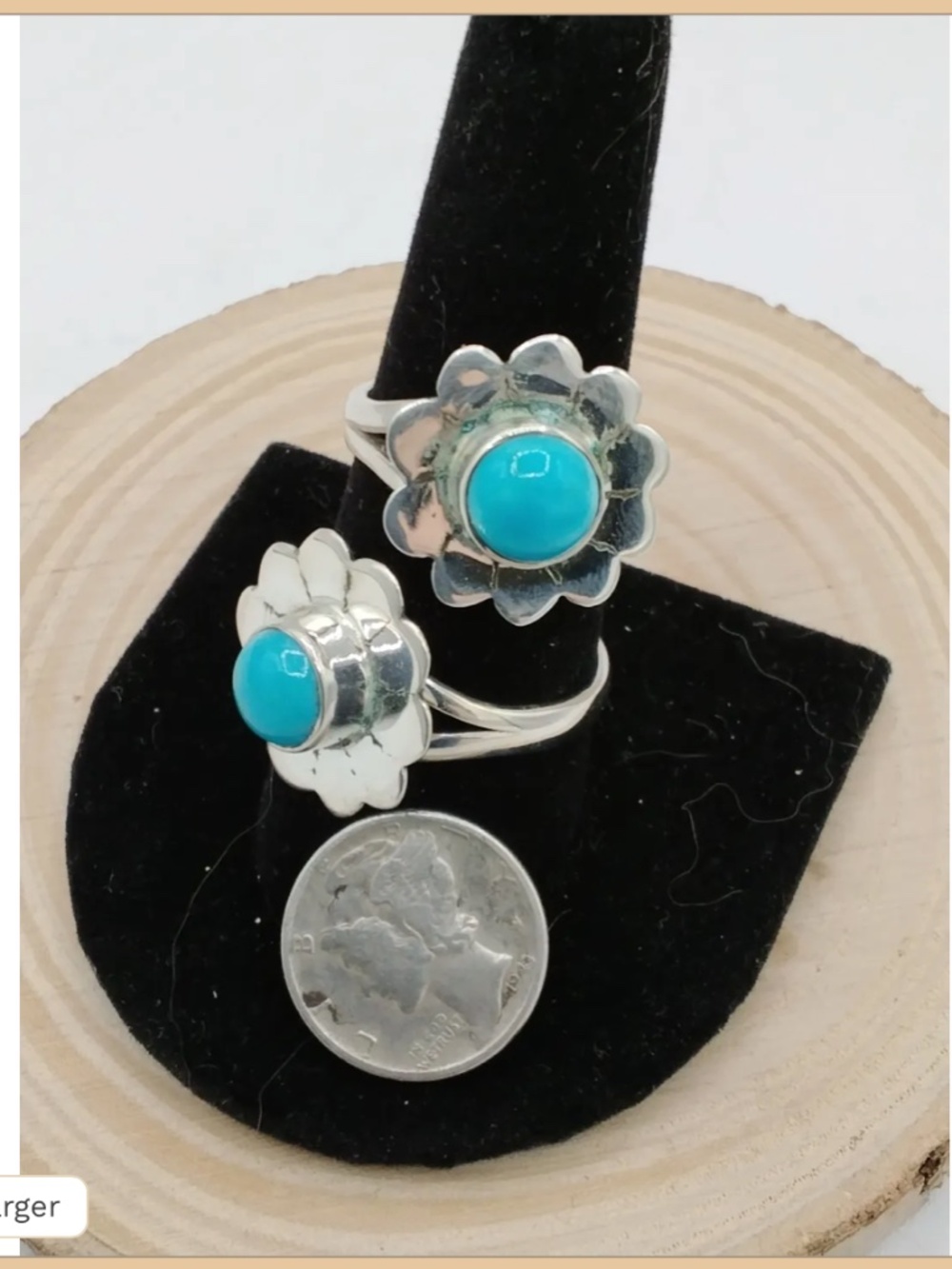 Taxco Sterling Silver Sleeping Beauty Turquoise Flower Ring
